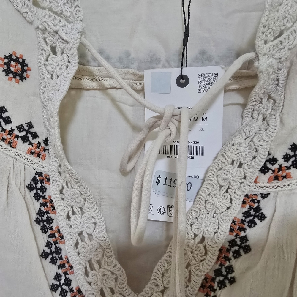 Zara Beige Embroidered Long Sleeve Dress - Picture 16 of 16